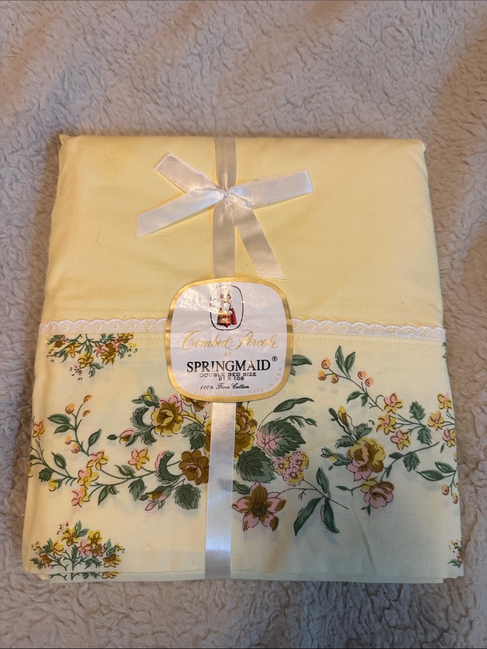 Springmaid Yellow Floral Cotton Sheet Flat Vintage Full Double NWT